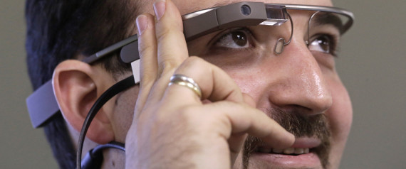 Developer Firtman wears Google Glass before news conference in Riga